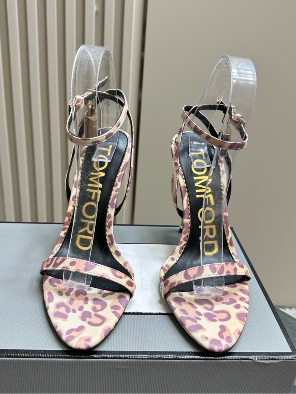 Tom Ford Pink Leopard-Print Ankle-Strap Heels